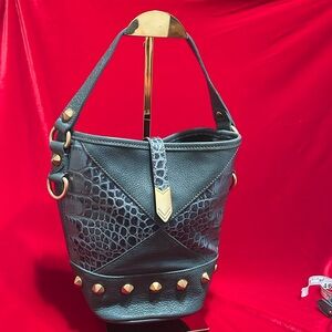 Teesje Stylish Gray/green leather Studded Women's Bag